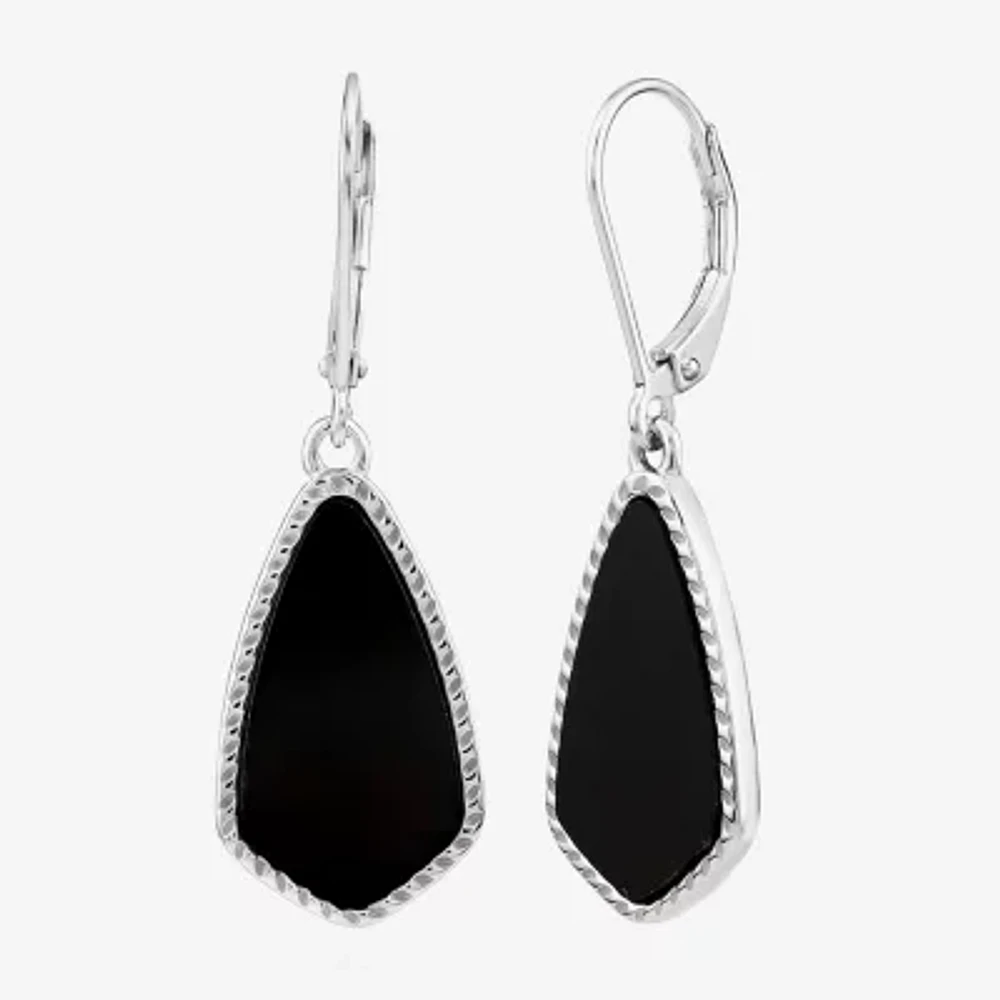 Silver Treasures Genuine Stone Onyx Sterling Silver Drop Earrings