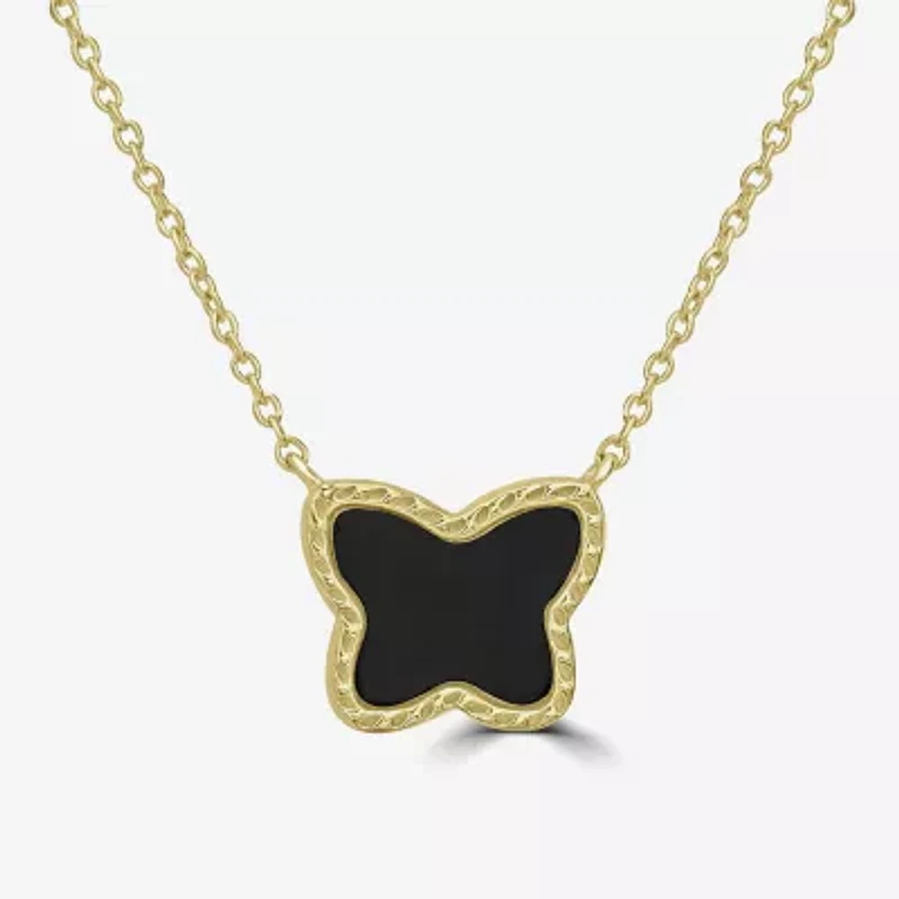 Silver Treasures Genuine Stone Onyx 14K Gold Over Silver 18 Inch Rolo Butterfly Pendant Necklace