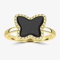 Silver Treasures Genuine Stone Onyx 14K Gold Over Butterfly Band