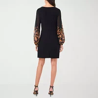 MSK Womens Long Sleeve Floral Shift Dress