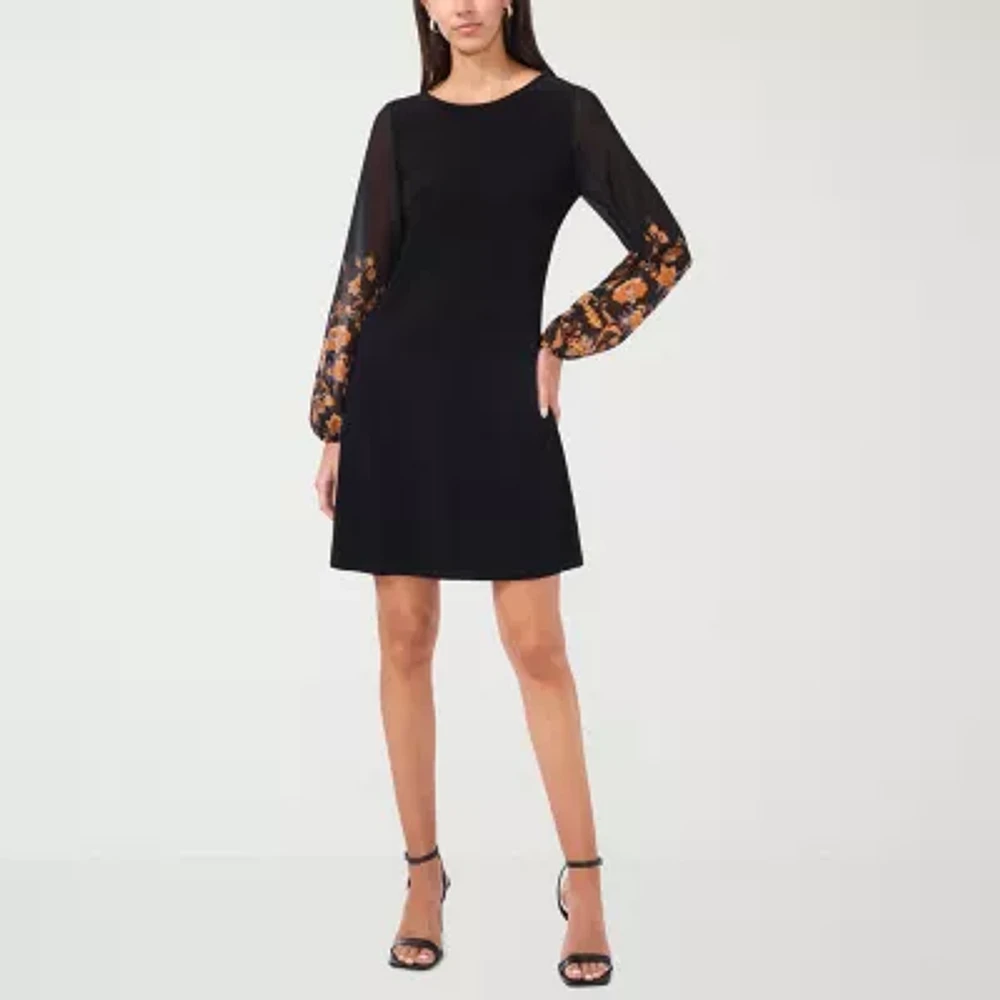 MSK Womens Long Sleeve Floral Shift Dress