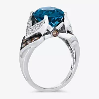 Le Vian® Grand Sample Sale™ Ring featuring 4 CT. Deep Sea Blue Topaz™ 1/5 Chocolate Diamonds® 1/6 Nude Diamonds™ set 14K Vanilla Gold®