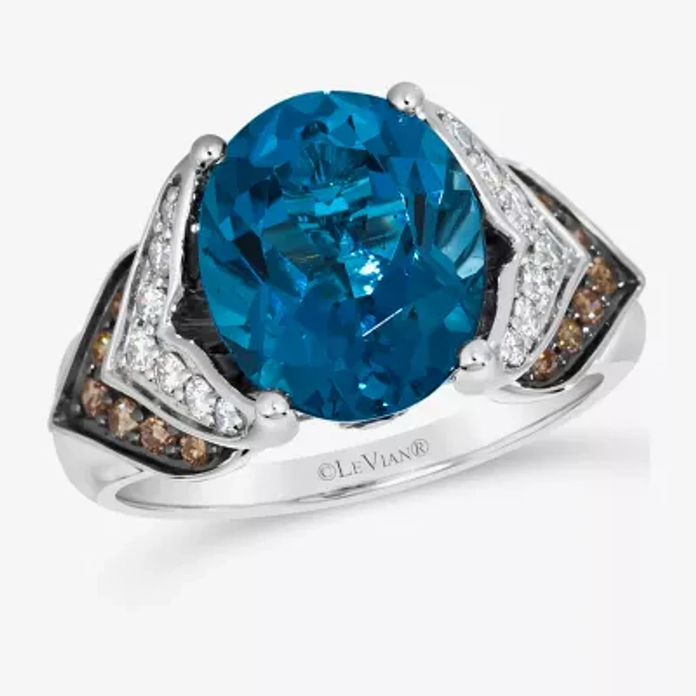 Le Vian® Grand Sample Sale™ Ring featuring 4 CT. Deep Sea Blue Topaz™ 1/5 Chocolate Diamonds® 1/6 Nude Diamonds™ set 14K Vanilla Gold®