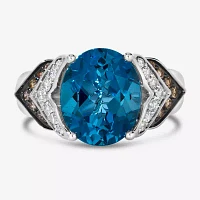 Le Vian® Grand Sample Sale™ Ring featuring 4 CT. Deep Sea Blue Topaz™ 1/5 Chocolate Diamonds® 1/6 Nude Diamonds™ set 14K Vanilla Gold®