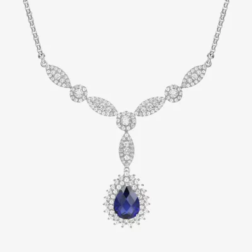 Womens Lab Created Blue Sapphire Sterling Silver Pendant Necklace