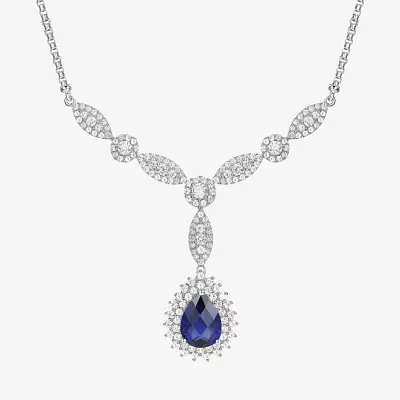 Womens Lab Created Blue Sapphire Sterling Silver Pendant Necklace