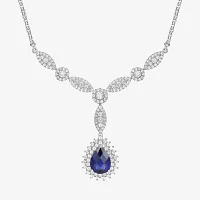 Womens Lab Created Blue Sapphire Sterling Silver Pendant Necklace