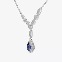 Womens Lab Created Blue Sapphire Sterling Silver Pendant Necklace