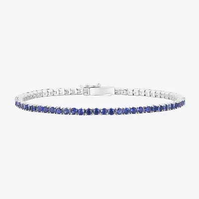 Lab Created Blue Sapphire Sterling Silver Round 7 Inch Tennis Bracelet