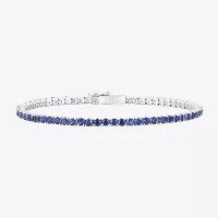 Lab Created Blue Sapphire Sterling Silver Round 7 Inch Tennis Bracelet