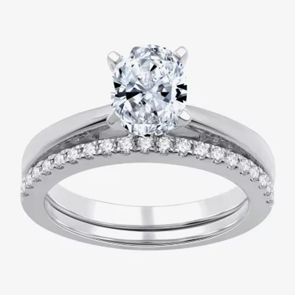I Said Yes (G / Si1-Si2) Womens 1 1/4 CT. T.W. Lab Grown White Diamond Sterling Silver Oval Side Stone Solitaire Bridal Set