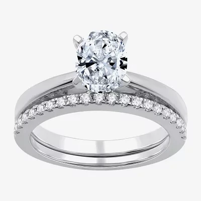 I Said Yes (G / Si1-Si2) Womens 1 1/4 CT. T.W. Lab Grown White Diamond Sterling Silver Oval Side Stone Solitaire Bridal Set