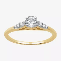 G / Si1-Si2) Womens 1/2 CT. T.W. Lab Grown White Diamond 10K Gold Round Side Stone Engagement Ring