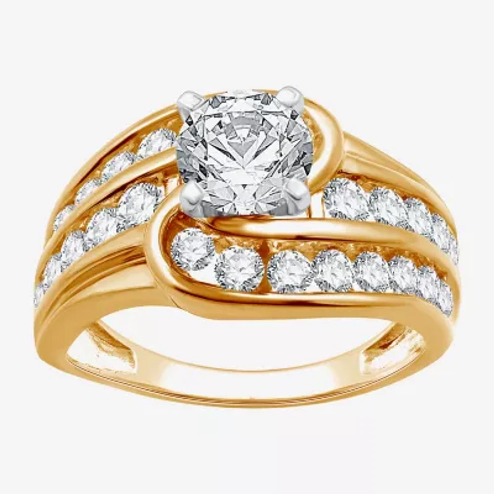 (G / Si1-Si2) Womens 2 CT. T.W. Lab Grown White Diamond 14K Gold Side Stone Bypass Engagement Ring