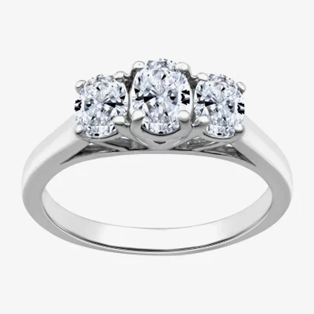 Love Lives Forever (G / Si1-Si2) Womens CT. T.W. Lab Grown White Diamond 10K Gold Oval 3-Stone Engagement Ring