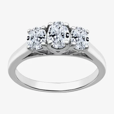 Love Lives Forever (G / Si1-Si2) Womens CT. T.W. Lab Grown White Diamond 10K Gold Oval 3-Stone Engagement Ring