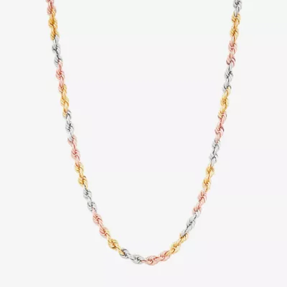 10K Tri-Color Gold Inch Hollow Rope Chain Necklace