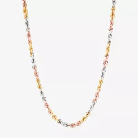 10K Tri-Color Gold Inch Hollow Rope Chain Necklace