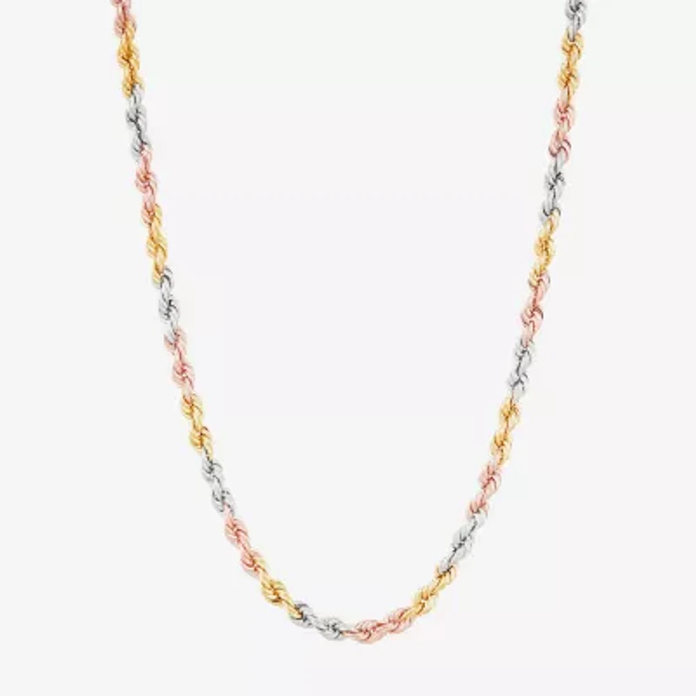 10K Tri-Color Gold 22 Inch Hollow Rope Chain Necklace