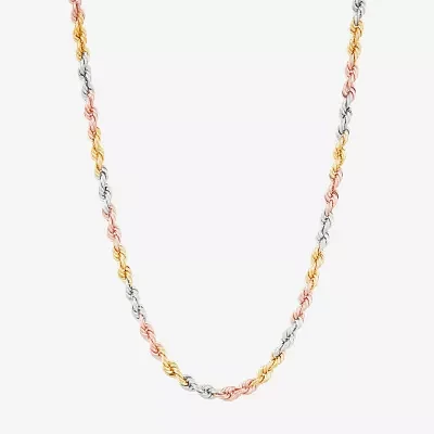 10K Tri-Color Gold 22 Inch Hollow Rope Chain Necklace