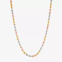 10K Tri-Color Gold 22 Inch Hollow Rope Chain Necklace