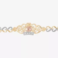 14K Two Tone Gold 7.5 Inch Solid Link Crown Link Bracelet