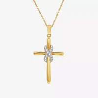 Yes, Please! Womens 1/10 CT. T.W. Lab Grown White Diamond Sterling Silver Cross Pendant Necklace