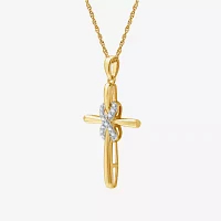 Yes, Please! Womens 1/10 CT. T.W. Lab Grown White Diamond Sterling Silver Cross Pendant Necklace