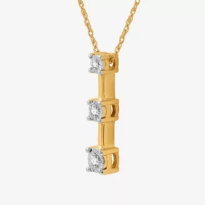 Yes, Please! Womens 1/10 CT. T.W. Lab-Grown Diamond 3-Stone Pendant Necklace Sterling Silver
