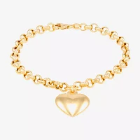 Made in Italy 14K Gold Over Silver Heart Charm Bracelet