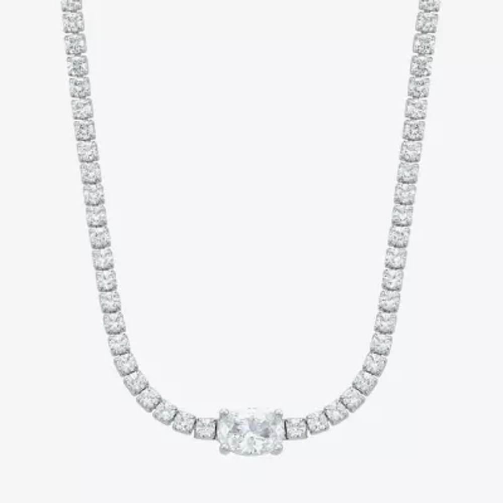 Diamonart Womens White Cubic Zirconia Sterling Silver Oval Tennis Necklaces