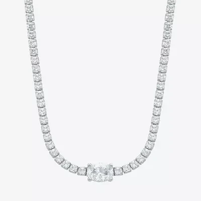 Diamonart Womens White Cubic Zirconia Sterling Silver Oval Tennis Necklaces