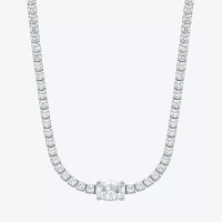 Diamonart Womens White Cubic Zirconia Sterling Silver Oval Tennis Necklaces