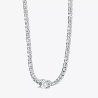 Diamonart Womens White Cubic Zirconia Sterling Silver Oval Tennis Necklaces