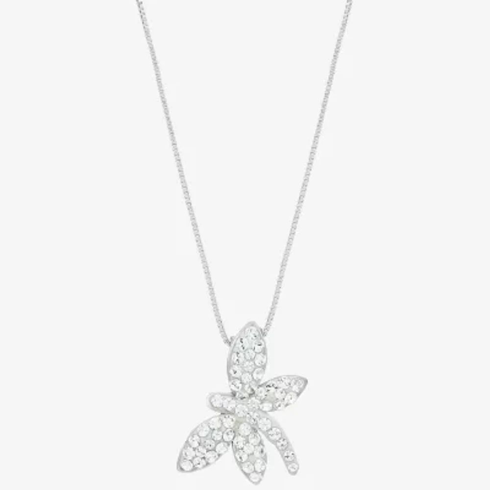 Dragonfly Womens Crystal Sterling Silver Pendant Necklace