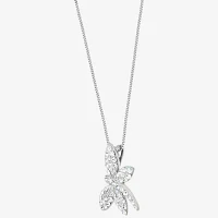 Dragonfly Womens Crystal Sterling Silver Pendant Necklace