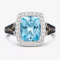 Le Vian® Grand Sample Sale™ Ring featuring 3 CT. Blue Topaz 1/6 CT. Chocolate Diamonds® 1/4 CT. Vanilla Diamonds® set in 14K Vanilla Gold®