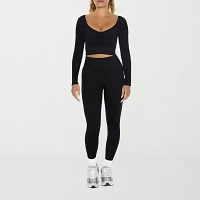 Forever 21 Seamless Womens Scoop Neck Long Sleeve Active Crop Top Juniors