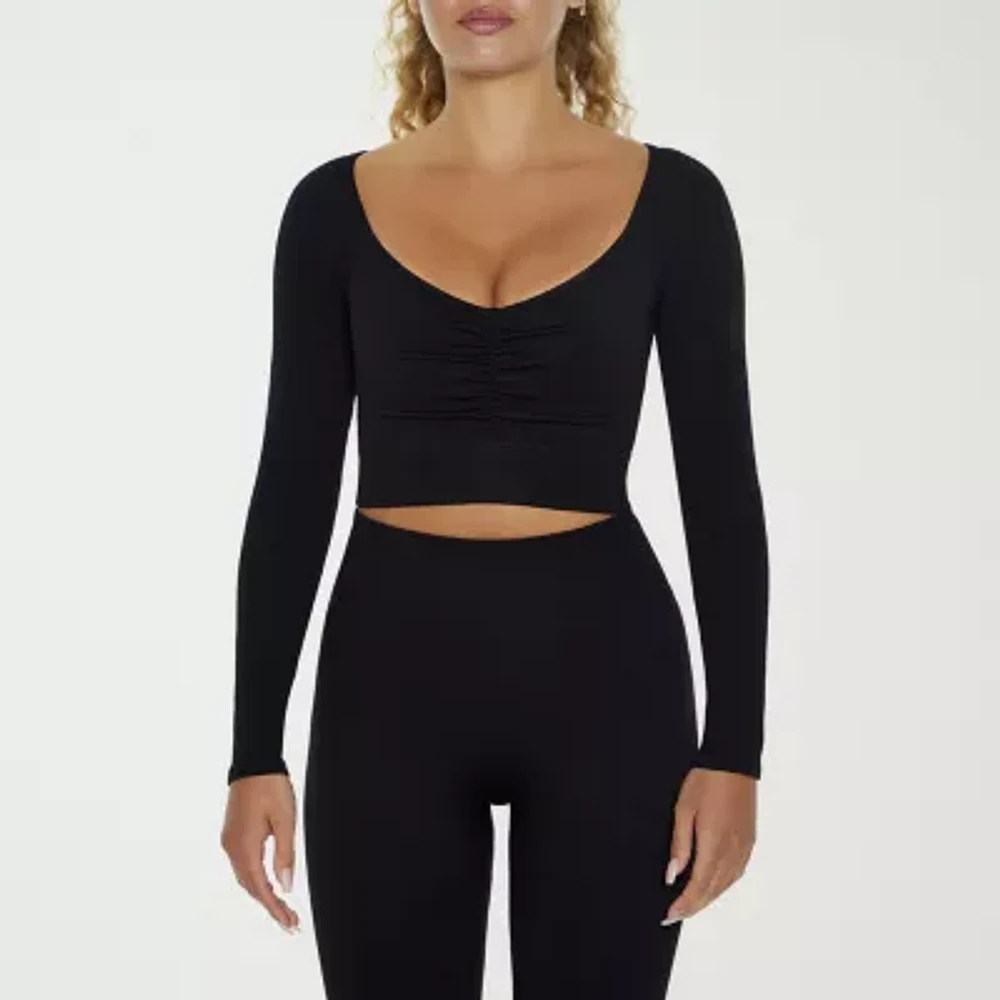 Forever 21 Seamless Womens Scoop Neck Long Sleeve Active Crop Top Juniors