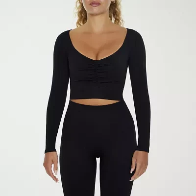 Forever 21 Seamless Womens Scoop Neck Long Sleeve Active Crop Top Juniors