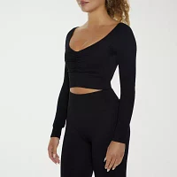 Forever 21 Seamless Womens Scoop Neck Long Sleeve Active Crop Top Juniors