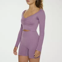 Forever 21 Seamless Womens Scoop Neck Long Sleeve Active Crop Top Juniors