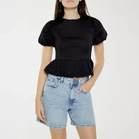 Forever 21 Lace Up Back Womens Crew Neck Short Sleeve Peplum Top Juniors