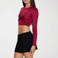 Forever 21 Ruched Twist Front Womens Crew Neck Long Sleeve Crop Top Juniors