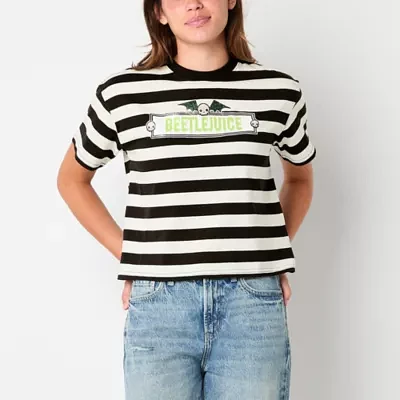 Juniors Beetlejuice The Movie Cropped Tee Womens Crew Neck Short Sleeve Beetlejuice Graphic T-Shirt