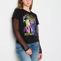 Juniors Beetlejuice The Movie Mesh Tee Womens Crew Neck Long Sleeve Graphic T-Shirt