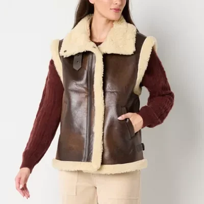 Arizona Faux Leather Womens Fur Vest Juniors