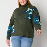 St. John's Bay Plus Womens Turtleneck Long Sleeve Pullover Sweater