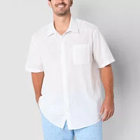 St. John's Bay Linen Slub Big and Tall Mens Classic Fit Short Sleeve Button-Down Shirt