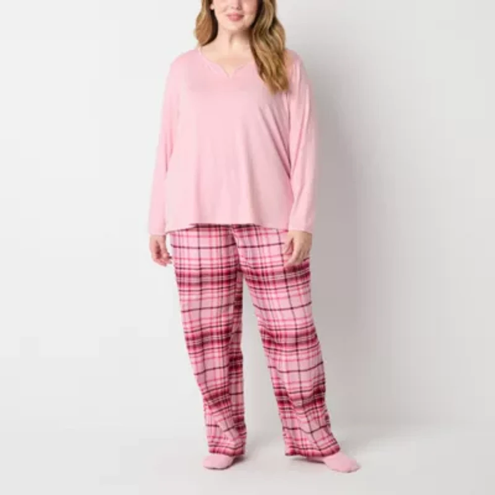 Liz Claiborne Womens Plus Long Sleeve 4-pc. Pant Pajama Set